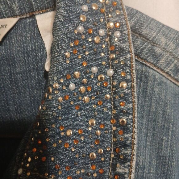 Womens 1xl Laura Ashley Blue Stretch Denim Jacket Embellished Western See Pics - Picture 4 of 11